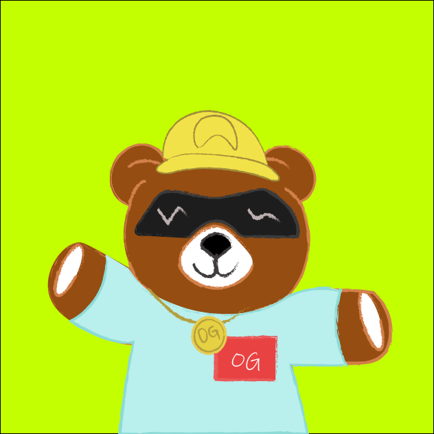 OG puppet with yellow hard hat and OG chain